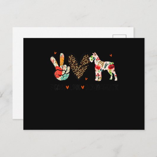 ピースラブシュナウザーおもしろいギフトドッグ恋人 案内ポストカード (正面/裏面)