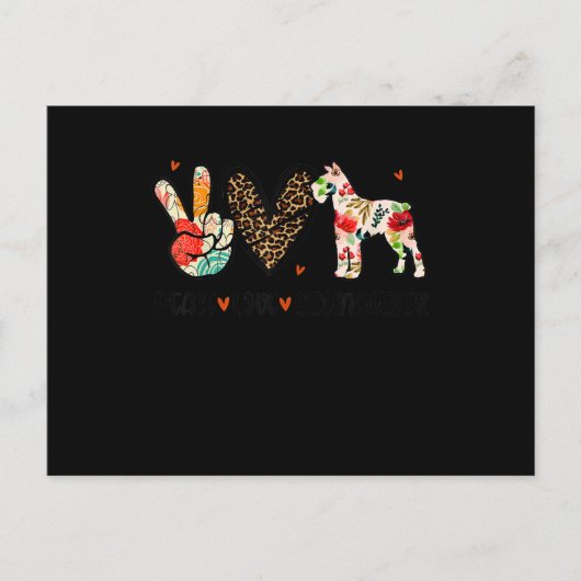 ピースラブシュナウザーおもしろいギフトドッグ恋人 案内ポストカード (正面)