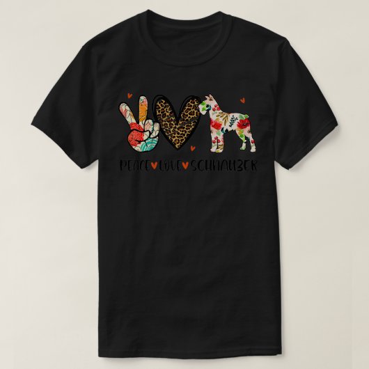 ピースラブシュナウザーおもしろい犬恋人 Tシャツ (デザイン正面)