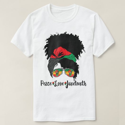 ピースラブジュネグMessy Bun Afro Queen Black P Tシャツ (デザイン正面)