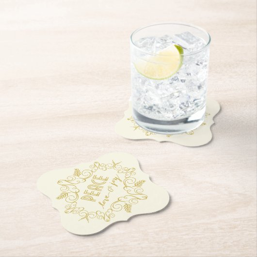 ピースラブジョイアイボリーフェスティバルリーフヴィンテージデコ ペーパーコースター (インサイチュ)