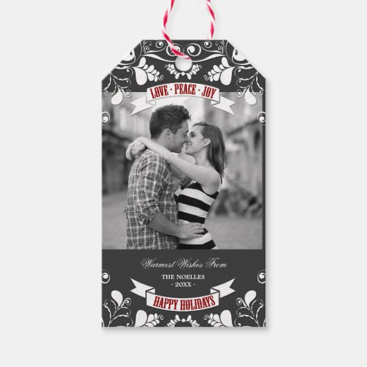 ピースラブジョイアールヌーボーフローラフローリッシュホリデー ギフトタグ (正面)