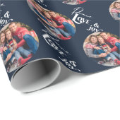 ピースラブジョイエレガントタイポグラフィブルーフォト ラッピングペーパー (ロールコーナー)