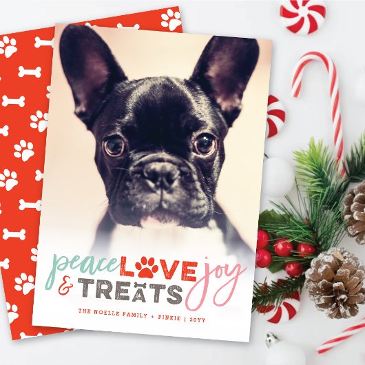 ピースラブジョイカラフルトリートドッグ恋人フォトペット シーズンカード