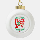 ピースラブジョイクリスマスフェスティバルホリデー セラミックボールオーナメント (正面)