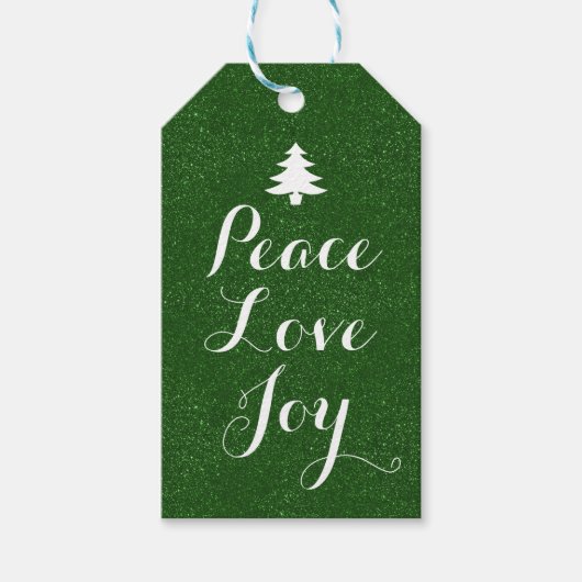 ピースラブジョイグリーングリッター ギフトタグ (正面)