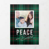 ピースラブジョイグリーンタータンチェックホリデーフォトカード 三つ折り招待状 (カバー)