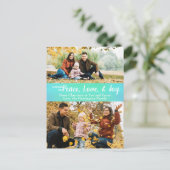 ピースラブジョイグリーン虹色のホリデーフォト ポストカード (スタンド正面)