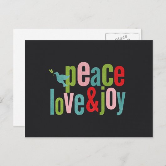ピースラブジョイチャカラフルルクボードハト シーズンポストカード (正面/裏面)