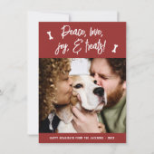 ピースラブジョイドッグクリスマスホリデーフォト シーズンカード (正面)