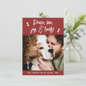 ピースラブジョイドッグクリスマスホリデーフォト シーズンカード (スタンド正面)