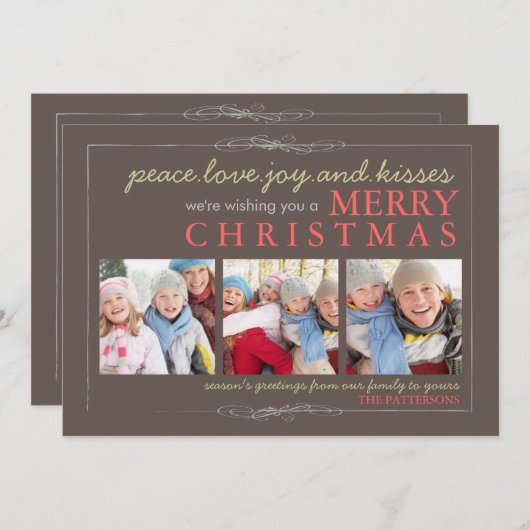 ピースラブジョイファミリーメリークリスマスフォトカード シーズンカード (正面/裏面)