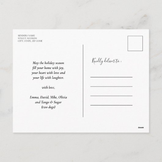 ピースラブジョイブラックモダンタイポグラフィミニマリスト シーズンポストカード (裏面)