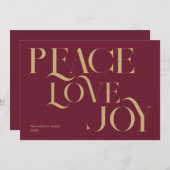 ピースラブジョイブルゴーニュ金ゴールドエレガントクリスマス シーズンカード (正面/裏面)
