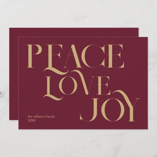 ピースラブジョイブルゴーニュ金ゴールドエレガントクリスマス シーズンカード (正面/裏面)