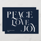 ピースラブジョイブルーホワイトエレガントクリスマス シーズンカード (正面/裏面)