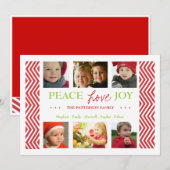 ピースラブジョイホリデイシェブロンフォトカードグリーティング シーズンカード (正面/裏面)