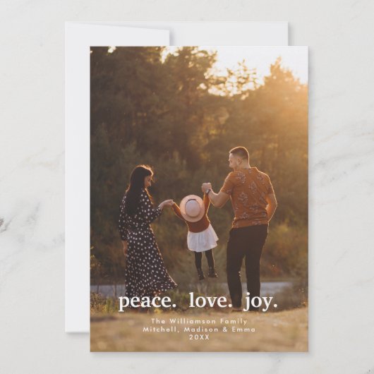 ピースラブジョイホリデークリスマスファミリーフォト シーズンカード (正面)