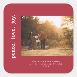 ピースラブジョイホリデークリスマスファミリーフォト スクエアシール