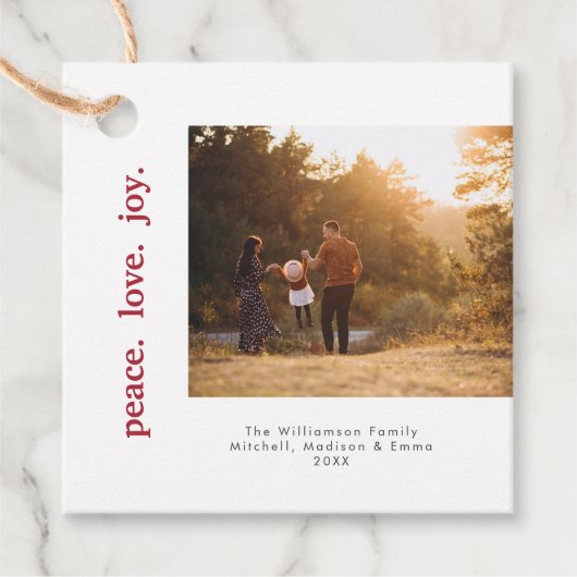 ピースラブジョイホリデークリスマスファミリーフォト フェイバータグ (正面)