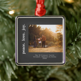 ピースラブジョイホリデークリスマスファミリーフォト メタルオーナメント