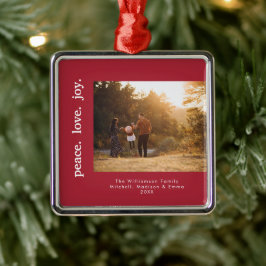 ピースラブジョイホリデークリスマスファミリーフォト メタルオーナメント