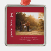 ピースラブジョイホリデークリスマスファミリーフォト メタルオーナメント (正面)