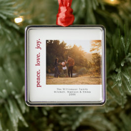 ピースラブジョイホリデークリスマスファミリーフォト メタルオーナメント