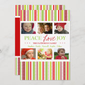 ピースラブジョイホリデーストライプスフォトカードグリーティング シーズンカード (正面/裏面)