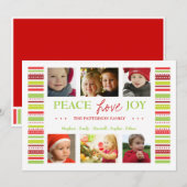 ピースラブジョイホリデーストライプズ写真カードグリーティング シーズンカード (正面/裏面)