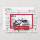 ピースラブジョイホワイトブリックウォールホリデーフォトカード シーズンポストカード (正面/裏面)