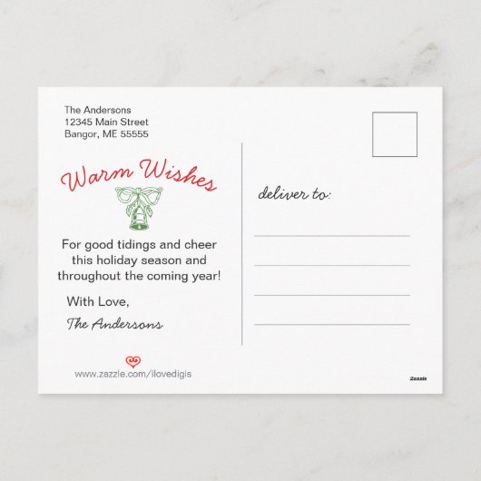 ピースラブジョイホワイトブリックウォールホリデーフォトカード シーズンポストカード (裏面)