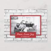 ピースラブジョイホワイトブリックウォールホリデーフォトカード シーズンポストカード (正面)