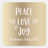 ピースラブジョイモダンタイポグラフィゴールドフォイルホリデー スクエアシール (正面)