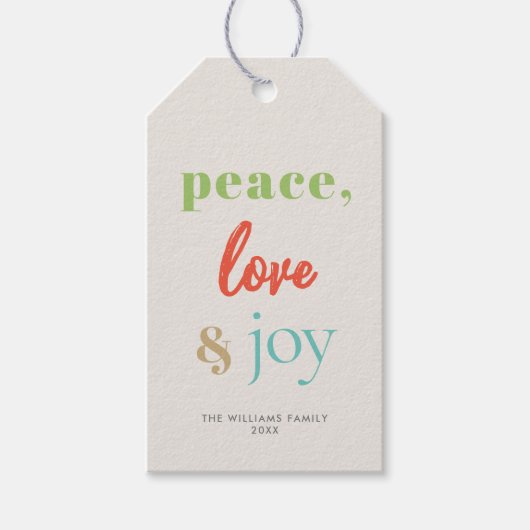 ピースラブジョイモダンホリカラフルデイ ギフトタグ (正面)