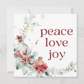ピースラブジョイレッドホワイトスクエアホリデーカード シーズンカード (正面)
