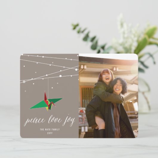 ピースラブジョイ折り紙紙クレーンモダン写真 シーズンカード (スタンド正面)