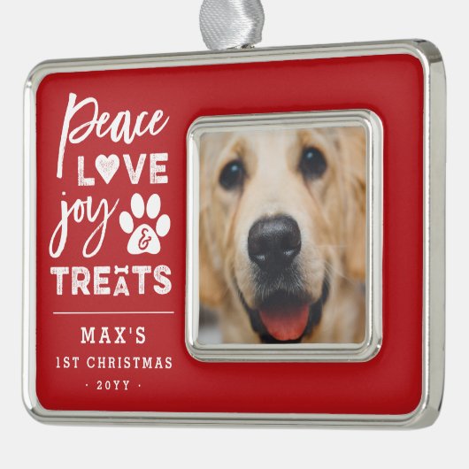 ピースラブジョイ犬の恋人フォトペおもしろいット シルバープレートフレームオーナメント (左)