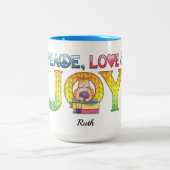 ピースラブジョイ編み物子猫 パーソナライズされた ツートーンマグカップ (中央)