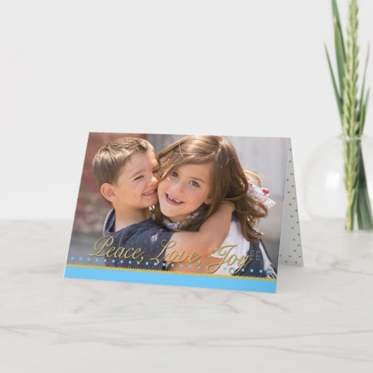 ピースラブジョイ金ゴールドドットホリデーフォト シーズンカード (正面)