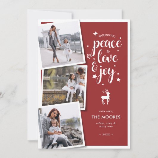 ピースラブジョークリスマスホリデーフォトコラージュ シーズンカード (正面)