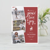 ピースラブジョークリスマスホリデーフォトコラージュ シーズンカード (スタンド正面)