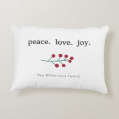 ピースラブジョーホリーベリーホリデークリスマスレッド アクセントクッション (裏面)