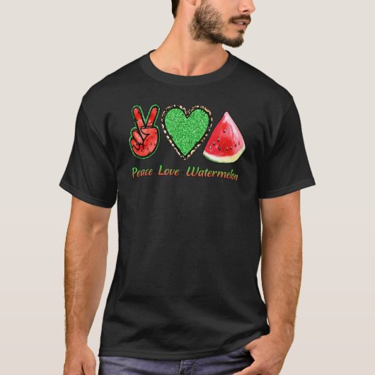 ピースラブスイカ夏フルーツメンズウィメンズ Tシャツ (正面)