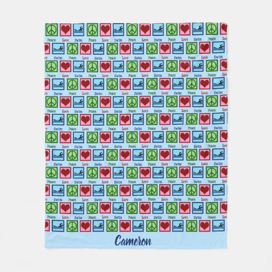 ピースラブスイミングカスタムスイムチーム フリースブランケット (正面)
