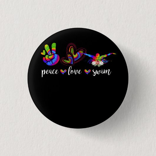 ピースラブスイムゴーグル絞り染め泳ぐ人スイミングW 缶バッジ (正面)