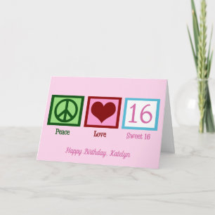 ピースラブスウィート16かわいいカスタム16th誕生日 カード