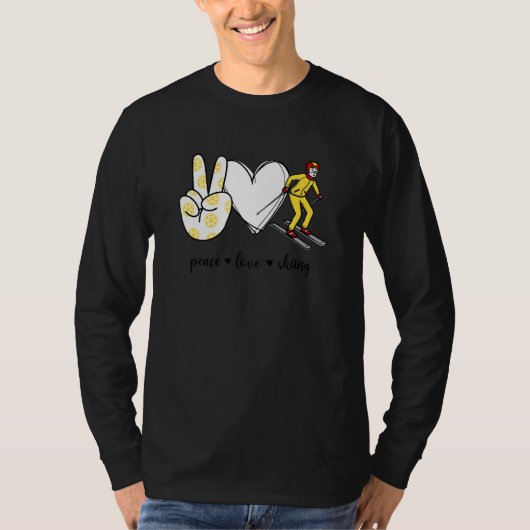 ピースラブスキーピースハンドサインスキー Tシャツ (正面)