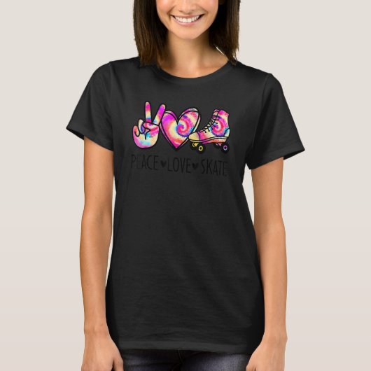 ピースラブスケート絞り染めローラスケートで滑るG10代の用 Tシャツ (正面)