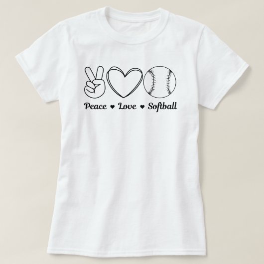ピースラブソフトボールおもしろい引用文 | ソフトボールことわざ Tシャツ (デザイン正面)